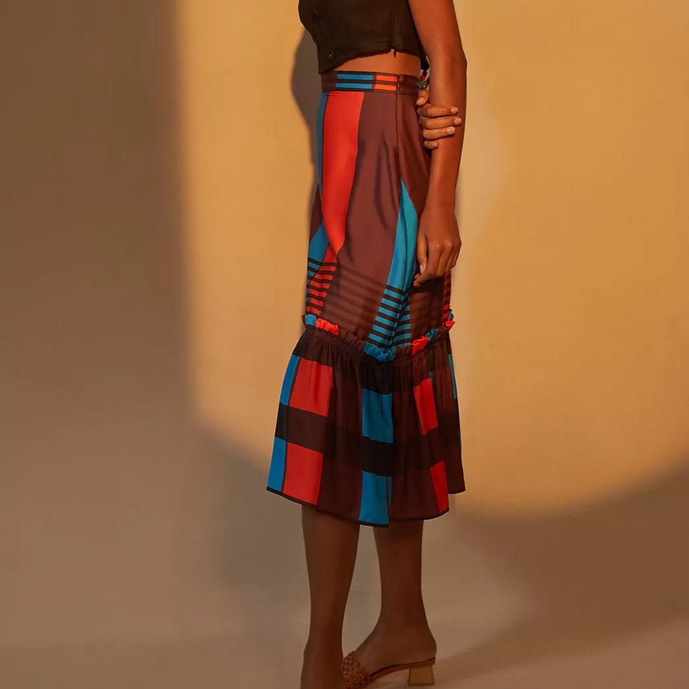Colorblock Midi Skirt in Red & Blue